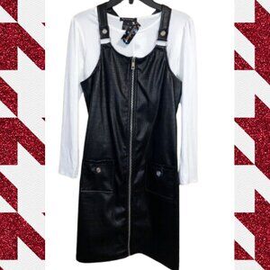 Black Faux Leather Jumper Dress & White Blouse Girl’s Tween Size 16 Xtraordinary